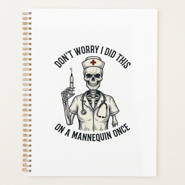 Funny Nurse Skeleton Syringe Vintage Engraving Des Planner (Front)