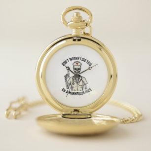 Funny Nurse Skeleton Syringe Vintage Engraving Des Pocket Watch