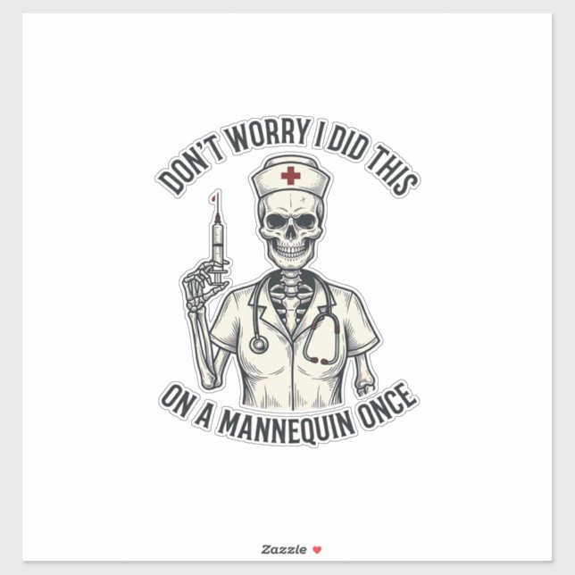 Funny Nurse Skeleton Syringe Vintage Engraving Des Sticker (Sheet)