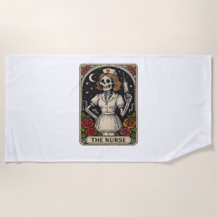 Funny Nurse Skeleton Tarot Card Halloween Nursing Beach Towel