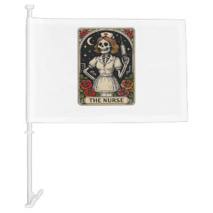 Funny Nurse Skeleton Tarot Card Halloween Nursing Car Flag