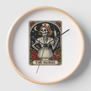 Funny Nurse Skeleton Tarot Card Halloween Nursing Clock
