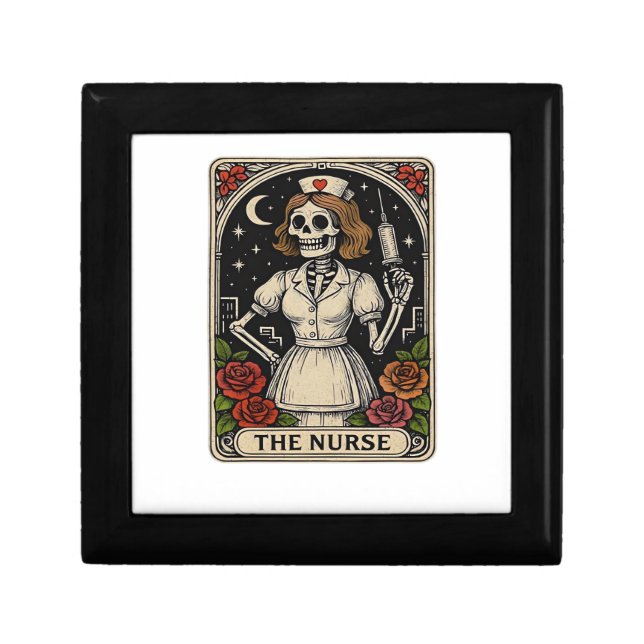 Funny Nurse Skeleton Tarot Card Halloween Nursing  Gift Box (Front)