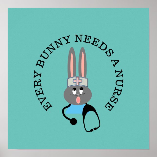 Funny Nurse Stethoscope Bunny Poster (Front)