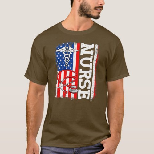 Funny Nurse Stethoscope USA American Flag Happy T_Shirt