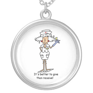 Funny Nurse Suppository Tshirts and Gifts Silver Plated Necklace
