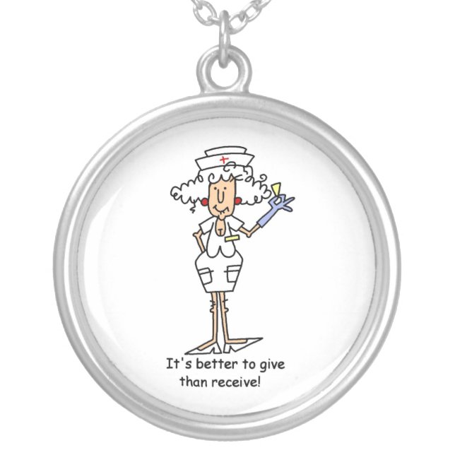 Funny Nurse Suppository Tshirts and Gifts Silver Plated Necklace (Front)