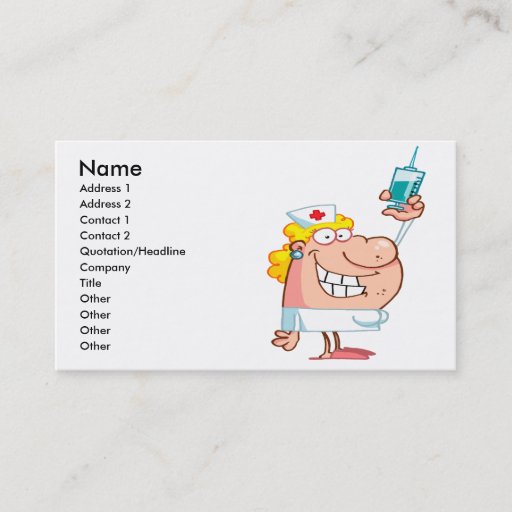 Customizable funny nurse with a syringe cartoon business card template