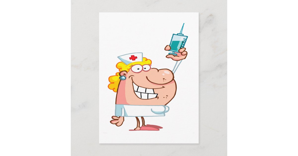 Funny Nurse With A Syringe Cartoon Postcard Zazzle