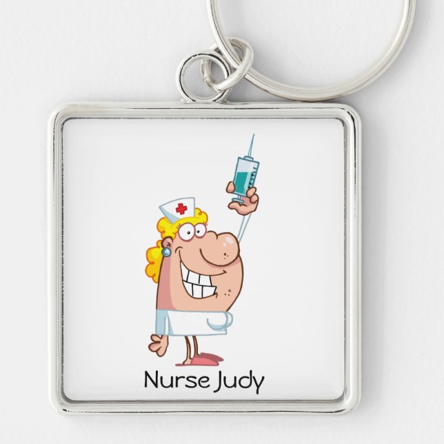 Funny Nurse-with-syringe shot Keychain (Front)