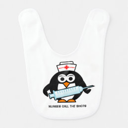 Funny nursing baby bib with cute penguin nurse