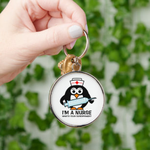 Funny nursing keychain with cute penguin nurse