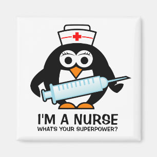 Funny nursing magnet with cute penguin nurse