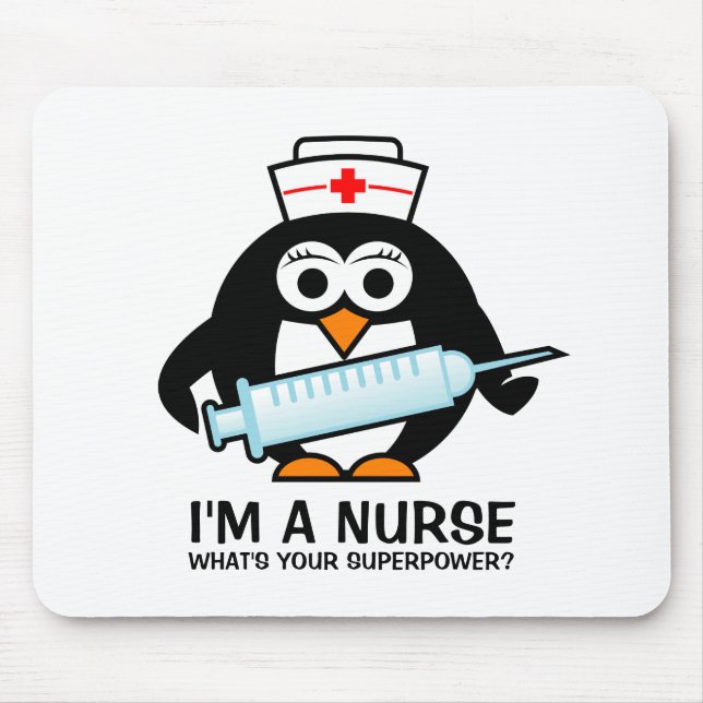 Funny nursing mousepad with cute penguin nurse (Front)