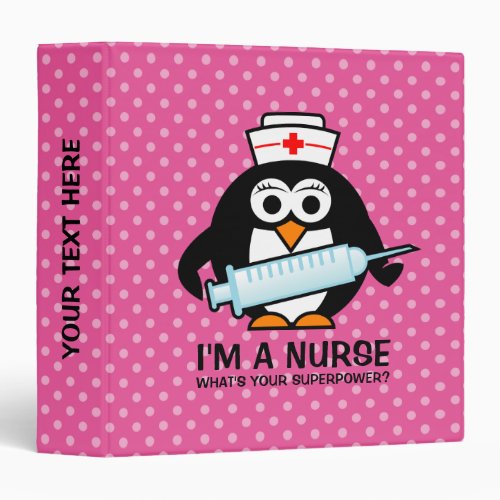 Funny nursing ring binder with cute penguin nurse