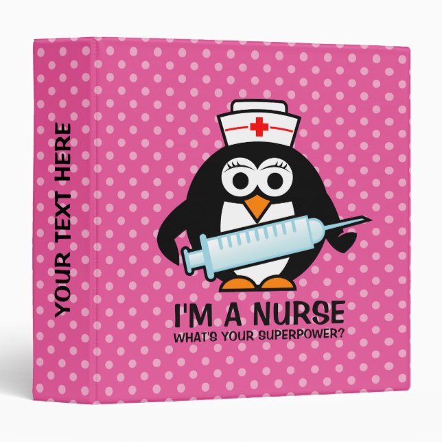 Funny nursing ring binder with cute penguin nurse (Front/Spine)