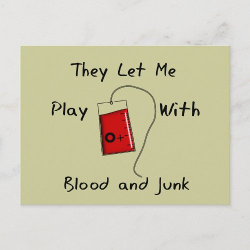 Funny Nursing Student Gifts Blood and Junk Postcard