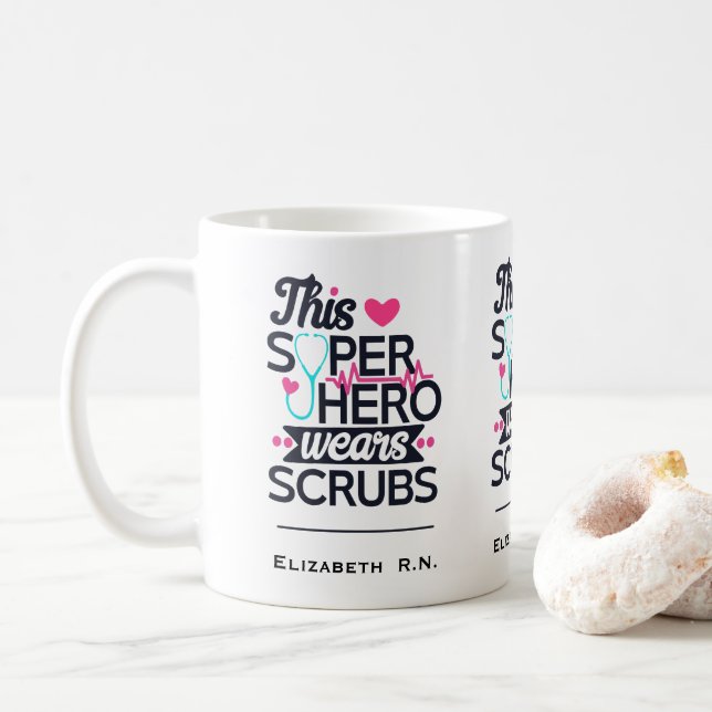 Funny Nursing Superhero Saying Typography Coffee Mug (With Donut)