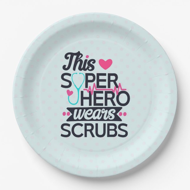 Funny Nursing Superhero Saying Typography Paper Plates (Front)