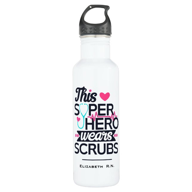 Funny Nursing Superhero Saying Typography Stainless Steel Water Bottle (Front)