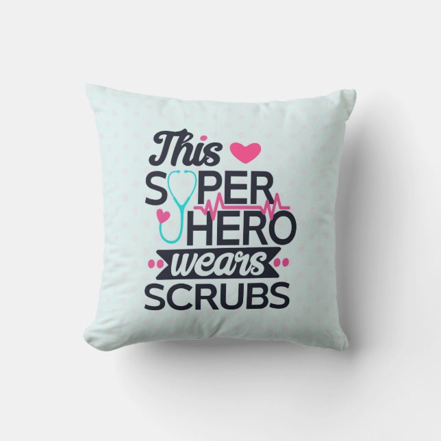Funny Nursing Superhero Saying Typography Throw Pillow (Front)