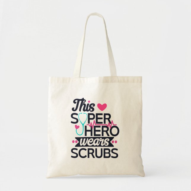 Funny Nursing Superhero Saying Typography Tote Bag (Front)