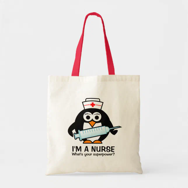 Funny nursing tote bag with cute penguin nurse Zazzle