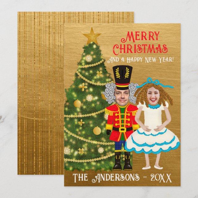 Funny Nutcracker & Clara Add Your Face Christmas  Holiday Card (Front/Back)