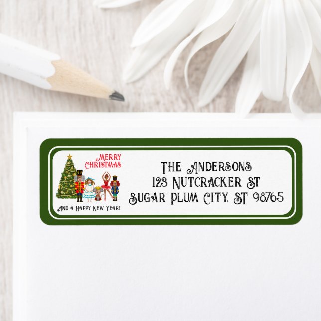 Funny Nutcracker Family of Five Green Christmas Label (Insitu)