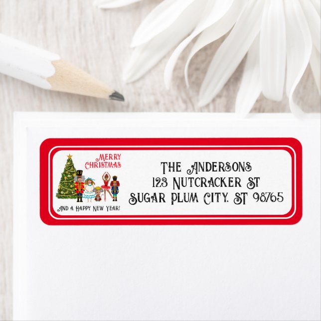 Funny Nutcracker Family of Five Red Christmas Label (Insitu)