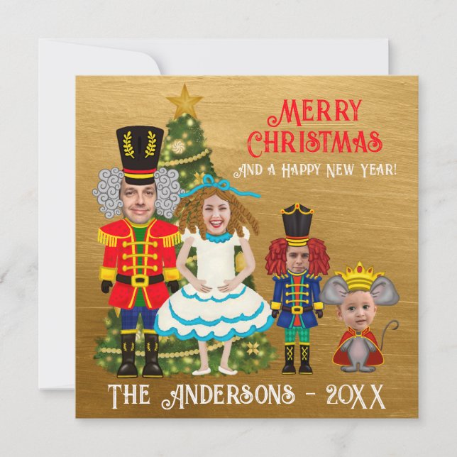 Funny Nutcracker Family of Four Mom Dad Two Boys  Holiday Card (Front)
