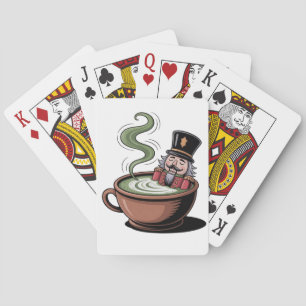 Funny Nutcracker On a Matcha Bathub Christmas Poker Cards