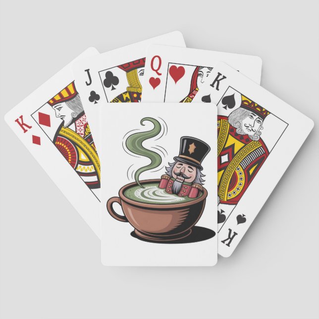 Funny Nutcracker On a Matcha Bathub Christmas  Poker Cards (Back)