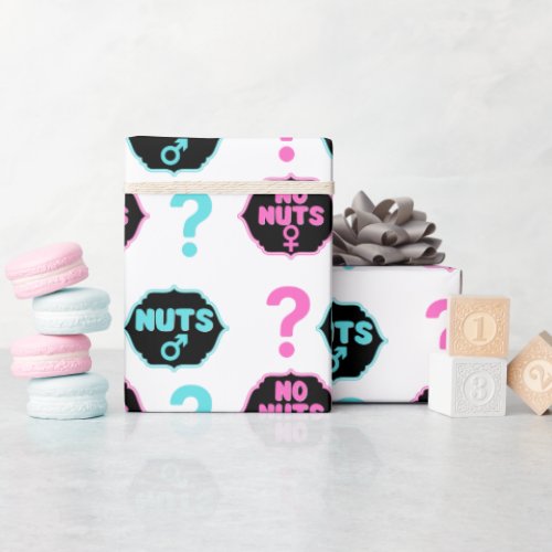 Funny Nuts or No Nuts Pink  Blue Gender Reveal  Wrapping Paper