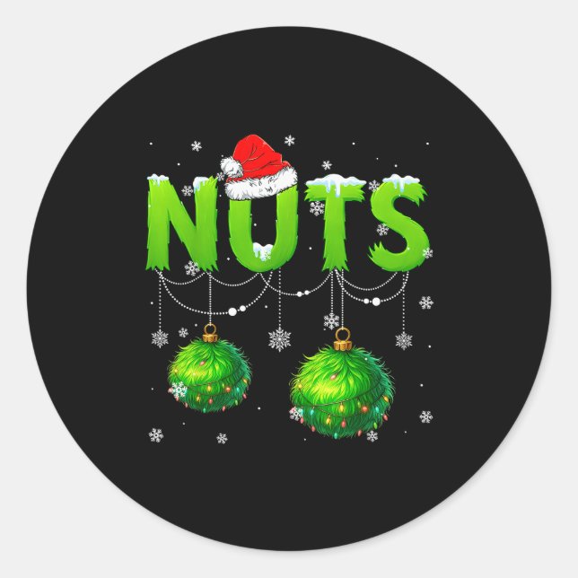 Funny Nuts Santa Hat Christmas Xmas Men Women  Classic Round Sticker (Front)