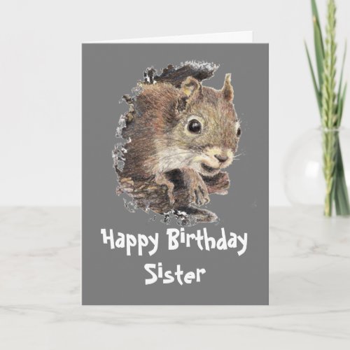 Funny Nutty Sister Birthday Squirrel Card
