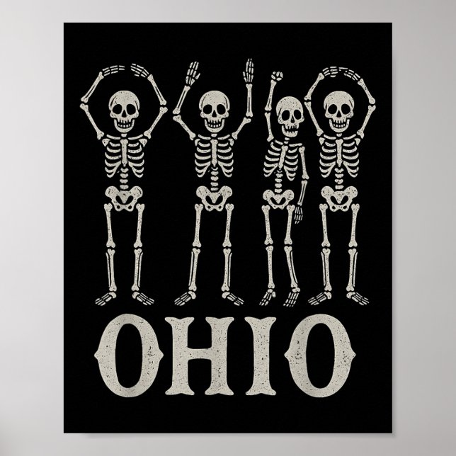 Funny O-h-i-o State Skeleton Ohio Halloween Vintag Poster (Front)