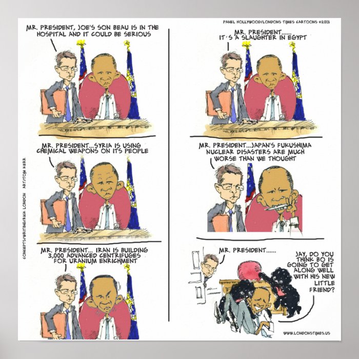 Funny Obama & Bo Editorial Cartoon Poster Print