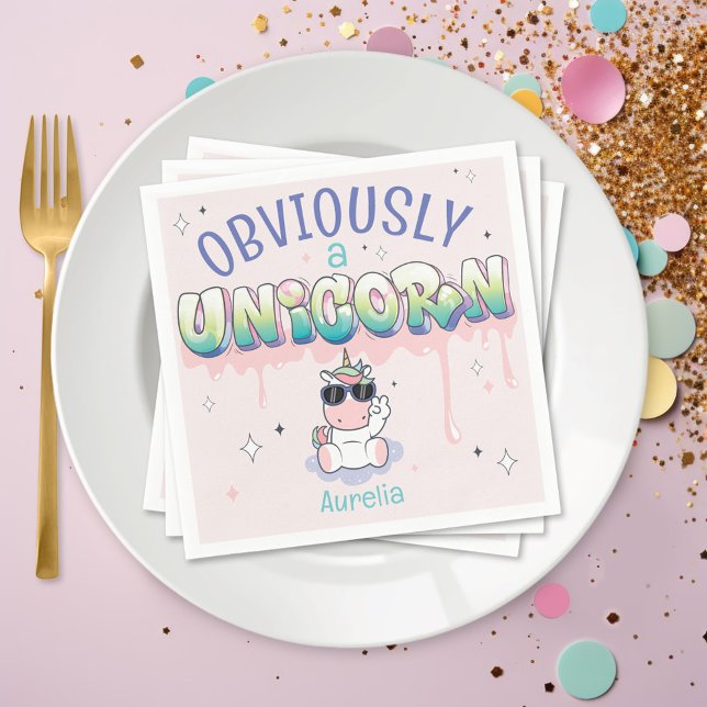 Funny Obviously A Unicorn Theme Birthday Party Napkins (Funny Obviously A Unicorn cute kawaii unicorn theme girl's name birthday party table napkins decor )
