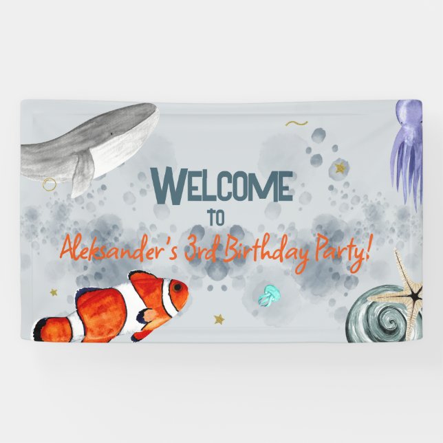 Funny Ocean Animals  Birthday Party Welcome Banner (Horizontal)