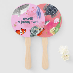 Funny Ocean Animals Kids Birthday Party Pink  Hand Fan