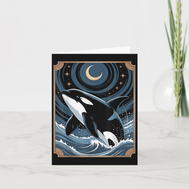 Funny Ocean Orca Whale Jumping On A Tarot Card Nig (Front)