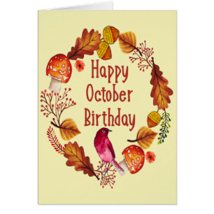 Funny October Month Birthday Autumn leaves Cards