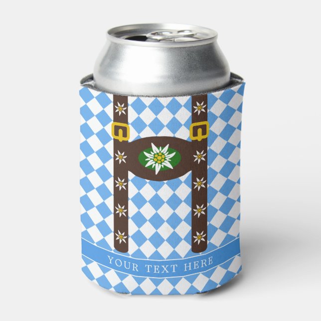 Funny Octoberfest Lederhosen Suspenders Beer  Can Cooler (Can Front)