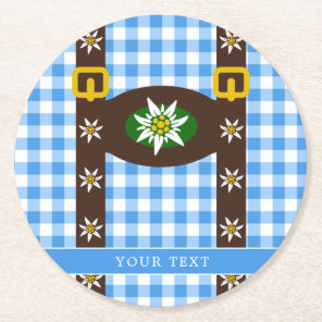 Funny Octoberfest Lederhosen Suspenders Round Paper Coaster