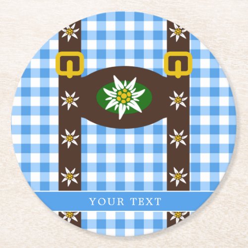 Funny Octoberfest Lederhosen Suspenders Round Paper Coaster