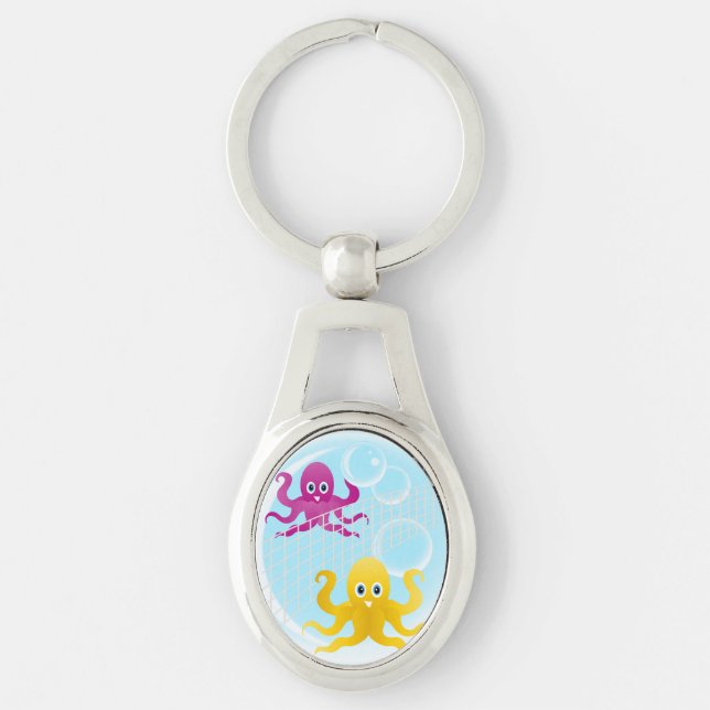 Funny octopies playing volleyball keychain (Front)