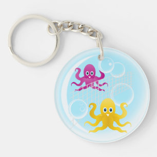 Funny octopies playing volleyball keychain