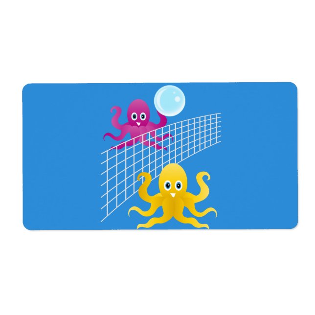 Funny octopies playing volleyball label (Front)