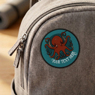 Funny Octopus Add Your Text Red Tentacles Cartoon Patch